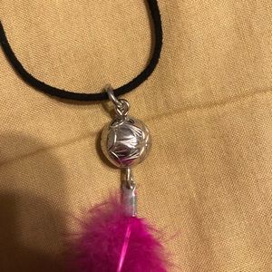 Jewelry - Silver ball/hot-pink feather necklace Jewelry - Silver ball/hot-pink feather necklace